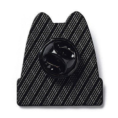 Chat de dessin animé avec épingle en émail mot, Broche en alliage noir d'électrophorèse pour sac à dos de vêtements