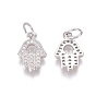 Brass Micro Pave Clear Cubic Zirconia Charms, with Jump Rings, Hamsa Hand/Hand of Fatima /Hand of Miriam