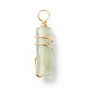 Natural & Synthetic Gemstone Pendants, with Golden Tone Copper Wire Wrapped, Column Charm