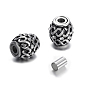 Mixed Shape Retro Carve 304 Stainless Steel Rhinestone Barrel Magnetic Clasps with Glue-in Ends, Antique Silver, 12~13x10.5~11mm, Hole: 3~4mm