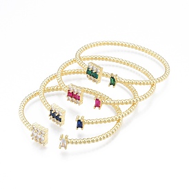 Bracelet manchette ouvert rectangle zircone cubique, bijoux en laiton plaqué or véritable 18k pour femmes