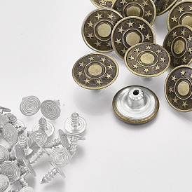 Iron Button Pins for Jeans, Garment Accessories, Flat Round with Pattern