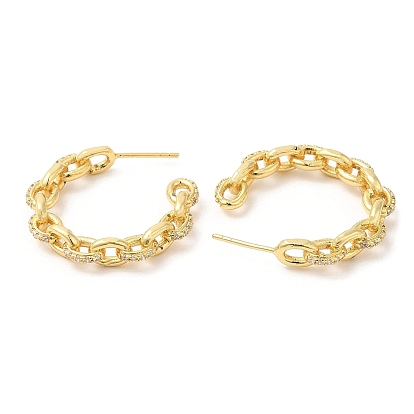 Brass Round Stud Earrings with Cubic Zirconia, Half Hoop Earrings for Women, Lead Free & Cadmium Free