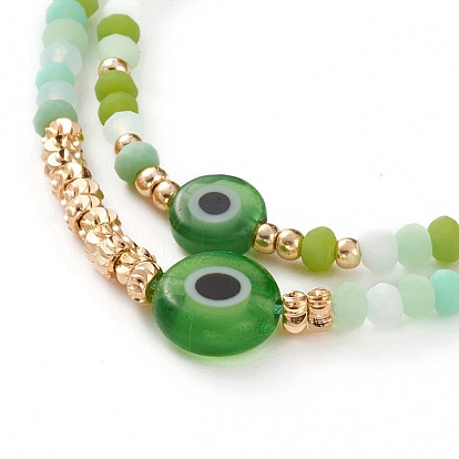 Ensembles de bracelets de perles tressés avec cordon de nylon réglable, avec le mal de perles au chalumeau des yeux, perles de rocaille en verre fgb, perles de verre dépoli et perles de laiton texturées