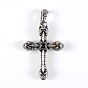 316 Surgical Stainless Steel Glass Big Gothic Pendants, Cross, 53x37x12mm, Hole: 11x6mm