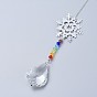 Crystals Chandelier Suncatchers Prisms Chakra Hanging Pendant, with Iron Cable Chains, Glass Beads and Brass Pendants, Snowflake with Teardrop