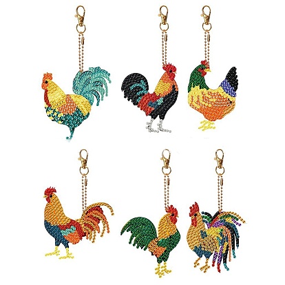 Rooster DIY Diamond Painting Pendant Decoration Kits, Including Acrylic Board, Pendant Decoration Clasp, Bead Chain, Rhinestones Bag, Diamond Sticky Pen, Tray Plate and Glue Clay