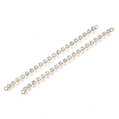 Brass Micro Cubic Zirconia Chain Links Connectors, Nickel Free, Real 18K Gold Plated, Cubic Zirconia Cup Chain