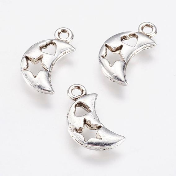 Alloy Pendants, Moon with Star and Heart