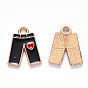 Alloy Enamel Charms, Pants with Heart Pattern, Light Gold