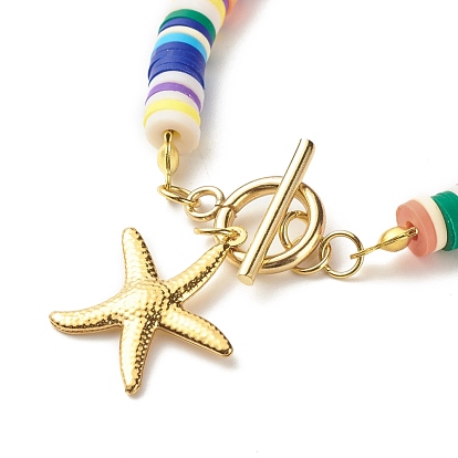 Marine Organism Theme Charm Bracelet, Polymer Clay Heishi Beads Bracelet, Surfering Bracelet for Beach Vacation, Golden