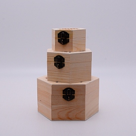 Boîte de rangement en bois, couvercle rabattable, hexagone