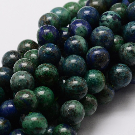 Brins de perles de chrysocolla et lapis lazuli naturelles, teint, ronde