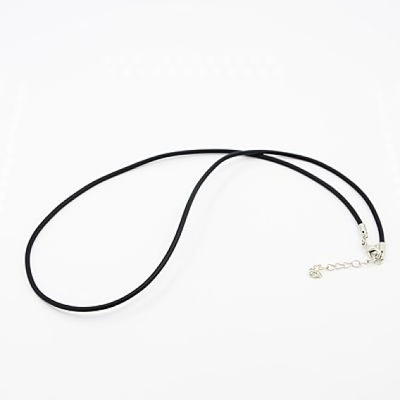 Rubber Cord, For Necklace Making, with Alloy Lobster Clasps, 18.1 inch