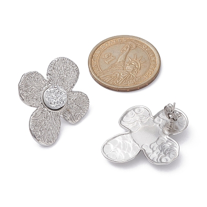 Aretes de flores de resina con piedras preciosas de imitación druzy, Chapado en iones (ip) plata 304 pendientes de acero inoxidable para mujer
