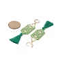 Glass Seed Hexagon with Cotton Tassel Dangle Leverback Earrings, Golden 304 Stainless Steel Long Drop Earrings for Women