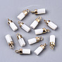 Natural Freshwater Shell Charms, with Light Gold Plated Brass Loop and Half Drilled Hole, Column