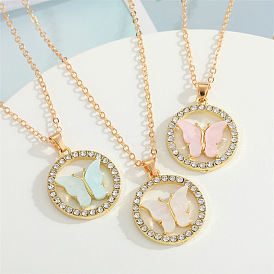 Sparkling Butterfly Cutout Pendant Necklace with Geometric Charm for Women