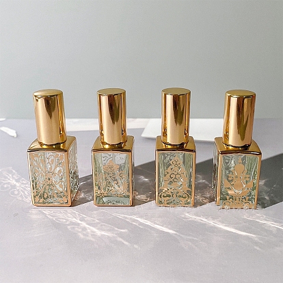 Arabic Style Glass Empty Refillable Spray Bottle, with Plastic Cover, Travel Cosmetic Containers, Square