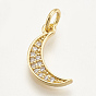 Brass Micro Pave Cubic Zirconia Charms, Moon, Clear