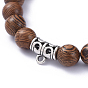 Wood Beads Stretch Bracelets, with Tibetan Style Alloy Tube Bails, Round