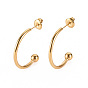304 Stainless Steel Stud Earrings, Half Hoop Earrings, with Round Beads and Ear Nuts, Semicircular