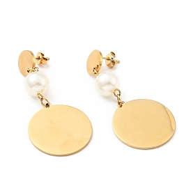 Longs clous d'oreilles ronds plats avec perles acryliques avec épingles en acier inoxydable, placage sous vide 316 bijoux en acier inoxydable pour femmes