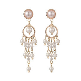 Shell Pearl Beaded Tassel Chandelier Earrings, Brass Jewelry for Women