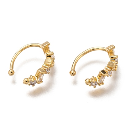 Brass Cuff Earrings, with Clear Cubic Zirconia Long-Lasting Plated, Rectangle