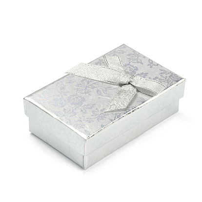Rectangle Cardboard Jewelry Set Boxes, 2 Slots, with Bowknot Outside and Sponge Inside, for Rings and Earrings, 83x53x27mm