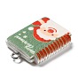 Opaque Resin Pendants, with Platinum Tone Iron Loops, Christmas Theme, Notebook with Santa Claus Pattern