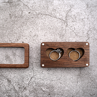 Boîtes de rangement rectangulaires en bois pour bagues de mariage, avec couvercle magnétique visible, 2 Étui à bagues en bois avec fentes en forme de cœur pour la Saint-Valentin