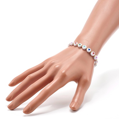 Heart Opaque Acrylic Beads Stretch Bracelet for Teen Girl Women, 304 Stainless Steel Beads Bracelet