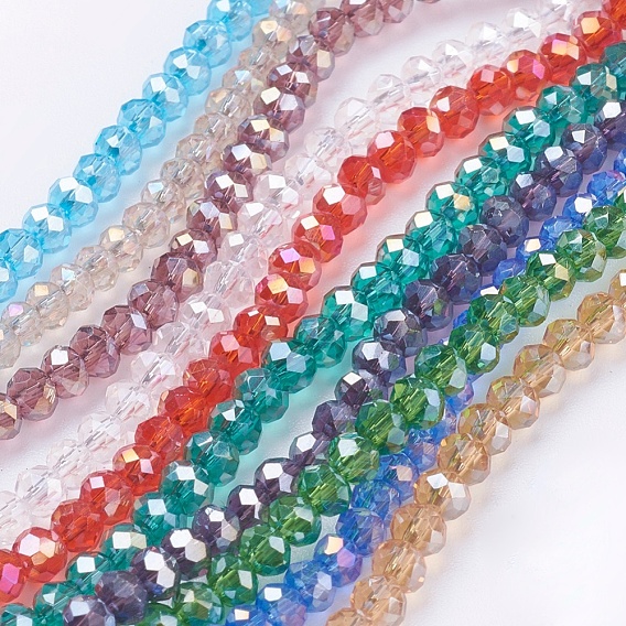 Electroplate Glass Beads Strands, AB Color Plated, Faceted Rondelle