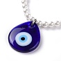 Lampwork Teardrop with Evil Eye Pendant Necklaces, with Glass Pearl and Glass Beads