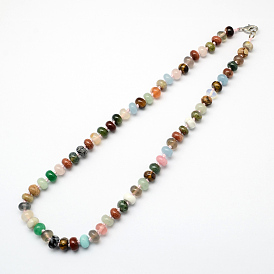 Colliers mode de perles de pierres précieuses, avec fermoirs mousqueton en alliage de zinc plaqué platine, 18.5 pouce