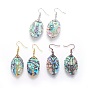 Abalone Shell/Paua Shell Dangle Earrings, with Brass Earring Hooks, Oval with Tree