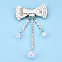 Nœud papillon en strass cristal avec épinglette perle en plastique, insigne créatif en laiton pour vêtements de sac à dos