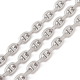 304 Stainless Steel Oval Link Chains, Unwelded, with Spool