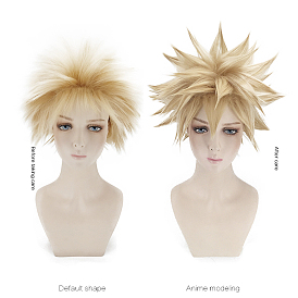 Short Blonde Wavy Cosplay Party Wigs, Synthetic Hero Wigs for Makeup Costume, with bang