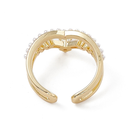 Прозрачная корона из кубического циркония, открытое кольцо-манжета с пластиковой жемчужной бусиной, стеллаж для латунных украшений для женщин, без кадмия и без свинца