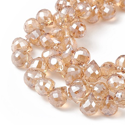 Transparentes perles de verre de galvanoplastie brins, facette, larme percée en haut, perle plaquée lustre