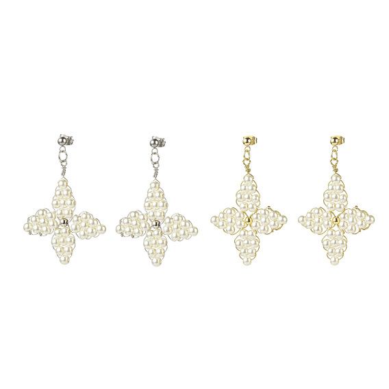 Серьги-гвоздики с плетеными звездами и стеклянным жемчугом, 304 ювелирные украшения из проволоки из нержавеющей стали для женщин