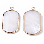 Natural Freshwater Shell Pendants, with Brass Loops, Edge Golden Plated, Rounded Rectangle