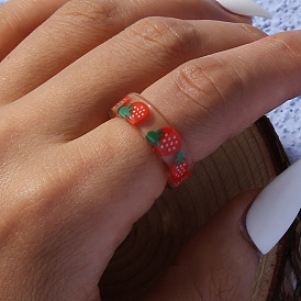 Cute Resin Strawberry Ring - European and American Personality, Minimalist, Jewelry for Women.