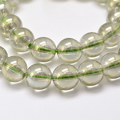 Electroplated Synthetic Quartz Bead Strands, Round, Full Rainbow Plated