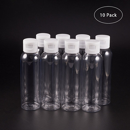 BENECREAT Transparent Plastic Flip Top Cap Bottle Sets, with PP Plastic Funnel Hopper and PE Plastic Dropper, Round Shoulder