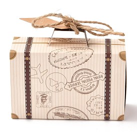 Suitcase Shape with Word Pattern Candy Packaging Box, Hemp Rope, for Wedding Party Gift Box
