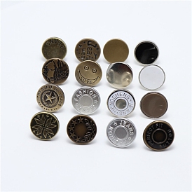 Alloy Button Pins for Jeans, Nautical Buttons, Garment Accessories, Round with Word/Star/Smiling Face