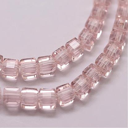 Transparent Glass Bead Strands, Cube, Faceted
